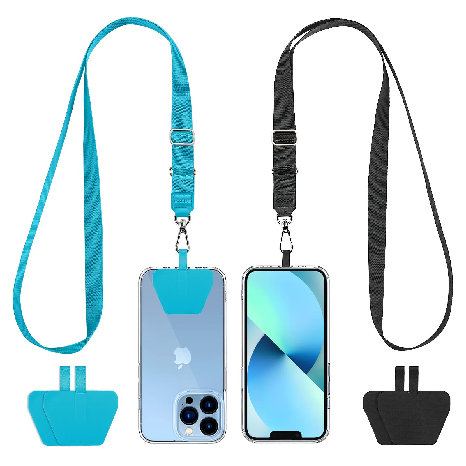 CACOE Phone Lanyard 2 Pack-2× Adjustable Neck Strap,2× Phone Patches,Universal Cell Phone Multifuctional Patch Lanyards Compatible with Most Smartphones(Black+Gray)